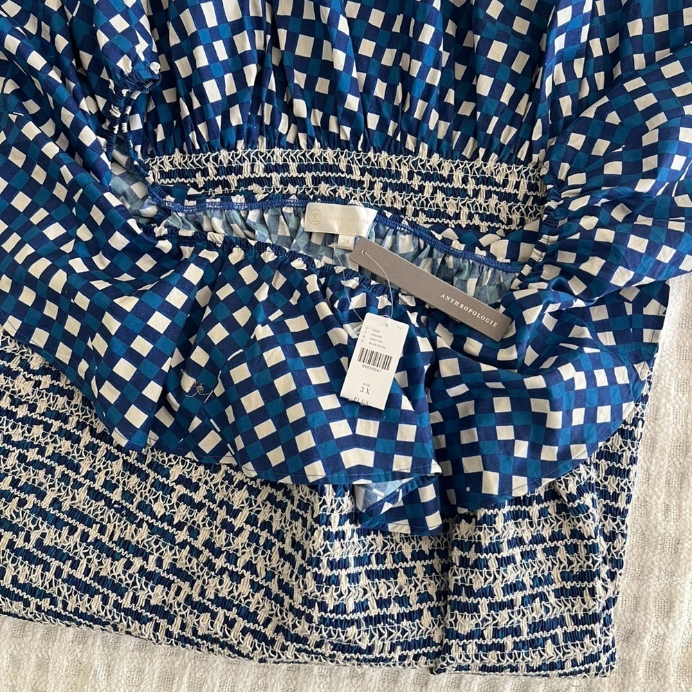 NWT Anthropology Corey Lynn Calter Off-The-Shoulder Smocked Mini Dress 🧺🫐 - Picture 4 of 8